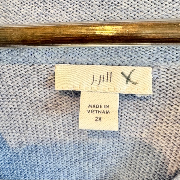 Cozy Minimalist J Jill Shawl Collar V Neck Sweater Tunic Light Blue 2X Coastal - Picture 2 of 8